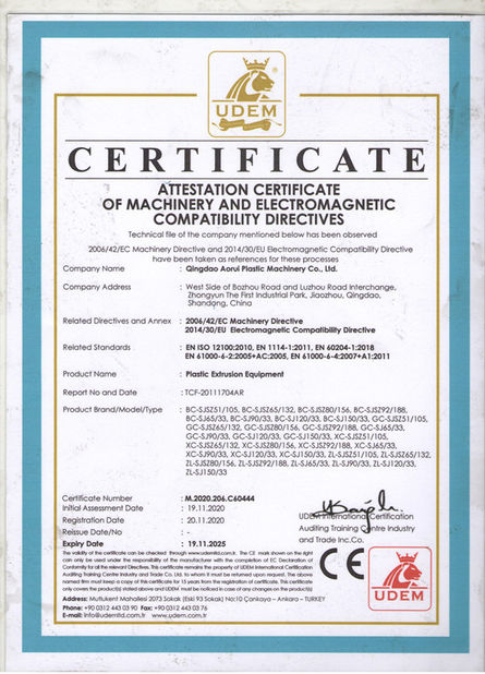 চীন QINGDAO AORUI PLASTIC MACHINERY CO.,LTD1 সার্টিফিকেশন